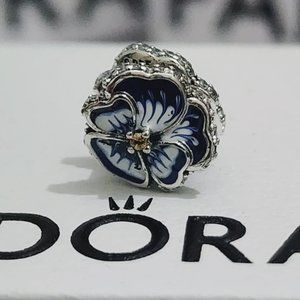 Pandora Blue Pansy Flower Charm
